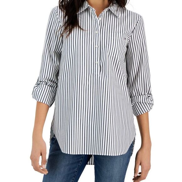 Tommy Hilfiger Easy Care Striped Popover Shirt Sky Captain/Bright White … - Picture 1 of 2
